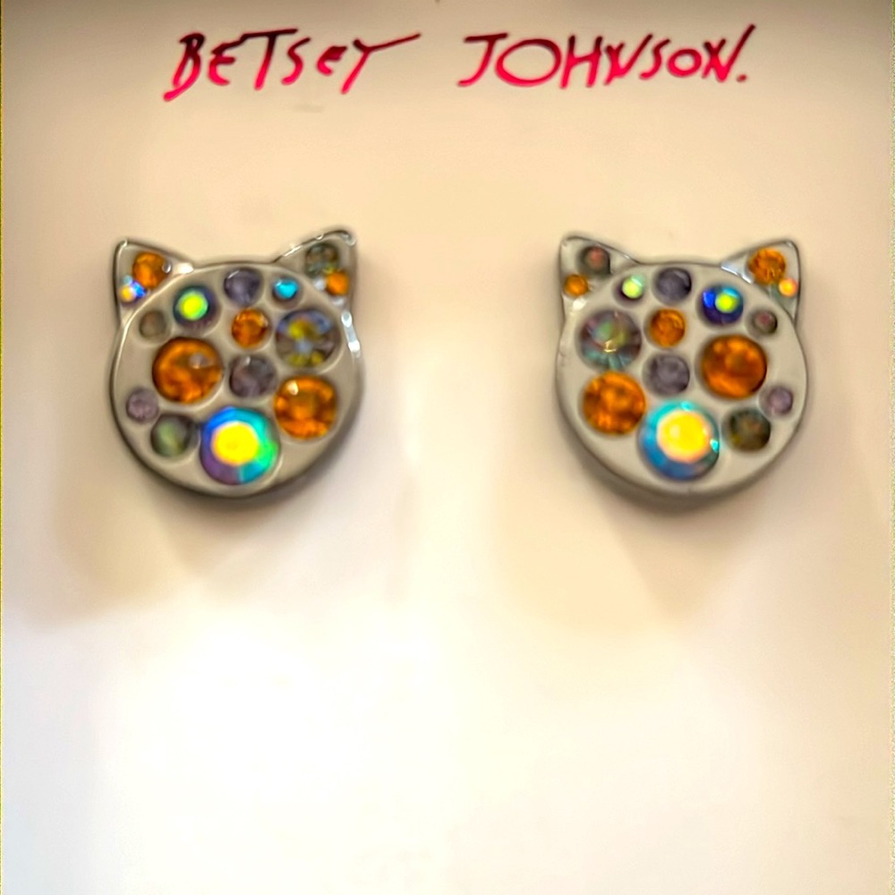 New Betsey Johnson Cat Stud Earrings - Picture 3 of 7